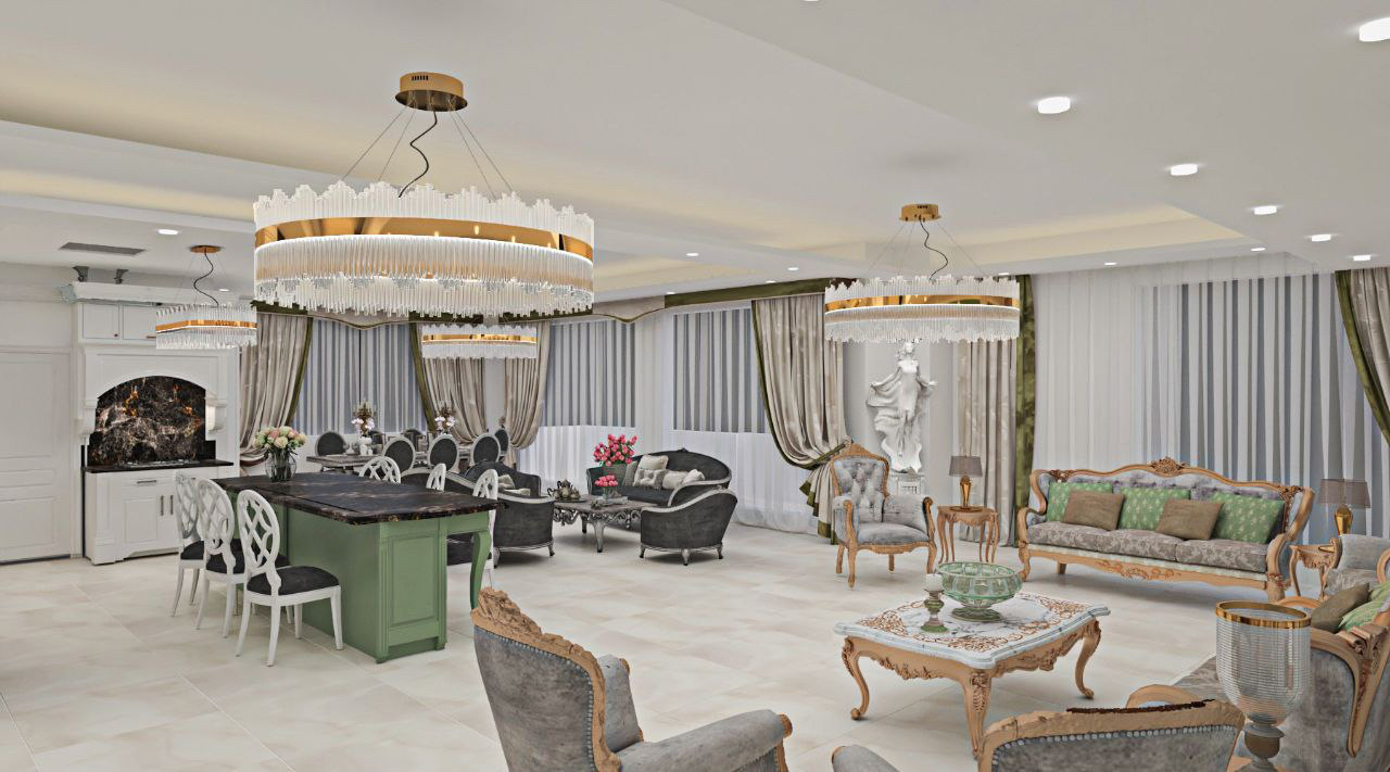 Luxury grey living room wide