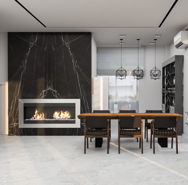 Dining room with fire place