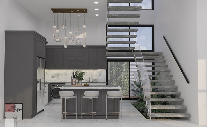 Neo classic grey and white kitchen wider