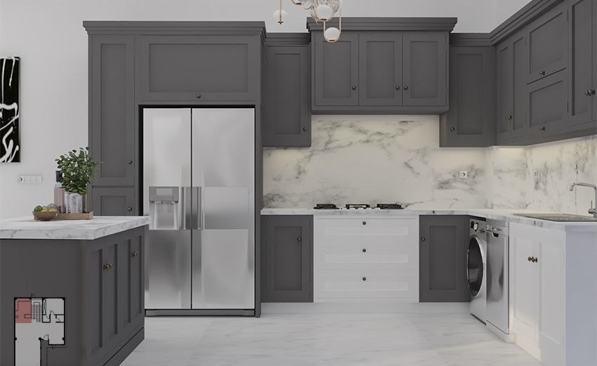 Neo classic grey and white kitchen