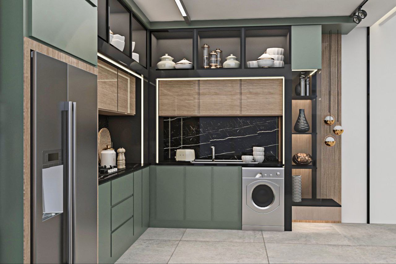Modern marble design and green kitchen