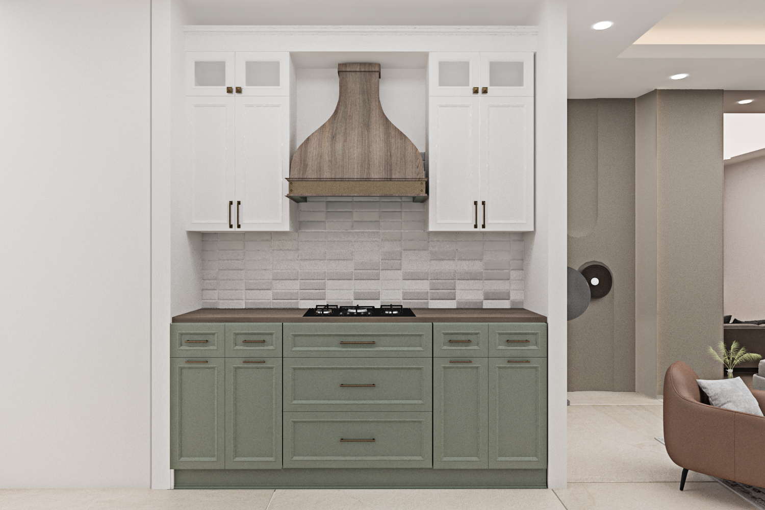 Modern white green kitchen