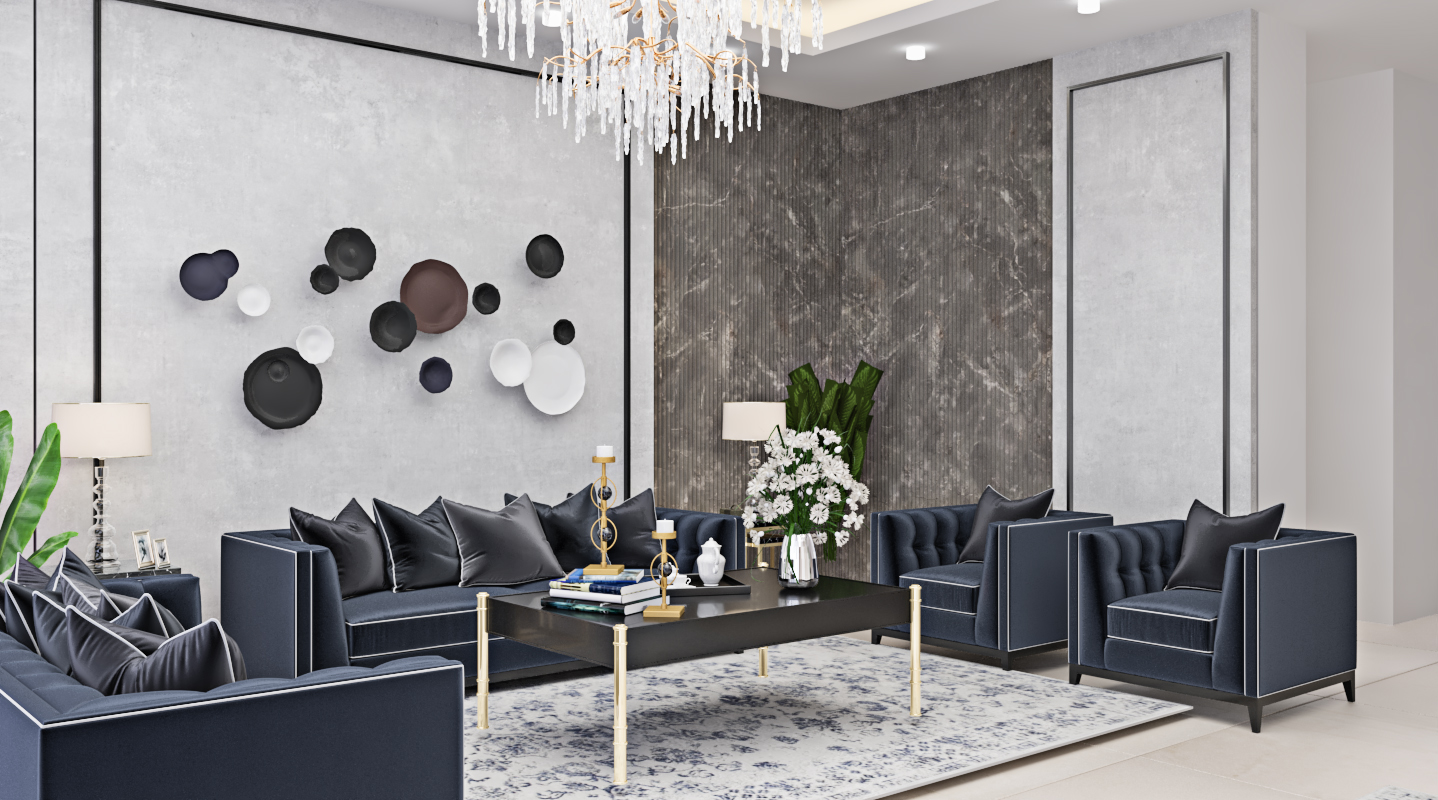 black and white luxury living room